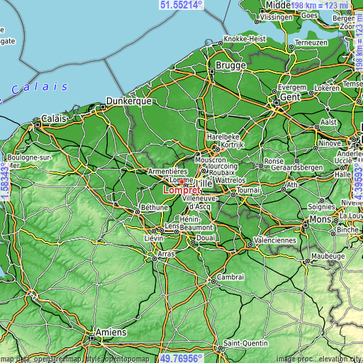 Topographic map of Lompret