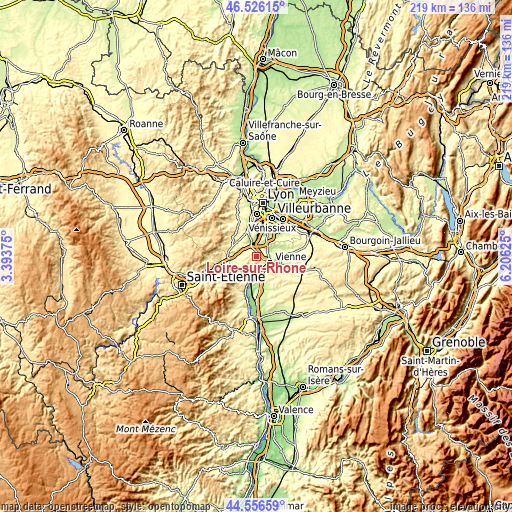 Topographic map of Loire-sur-Rhône