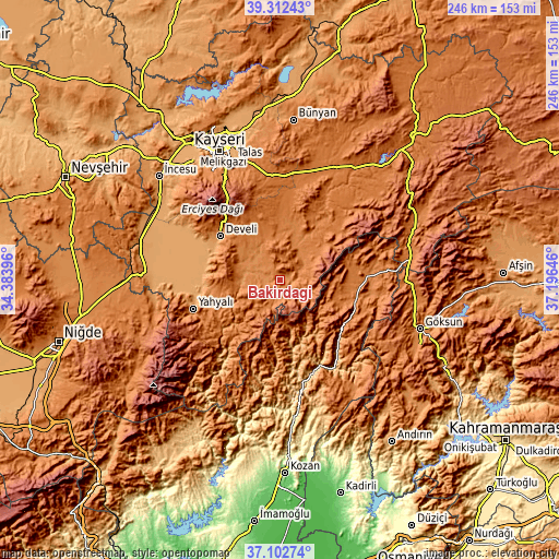 Topographic map of Bakırdağı