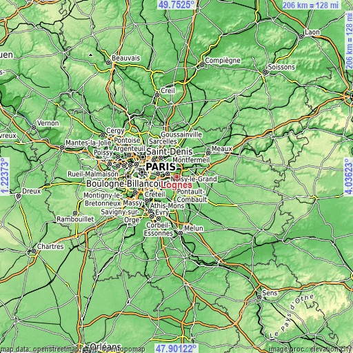 Topographic map of Lognes