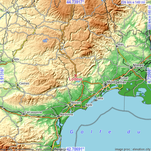 Topographic map of Lodève