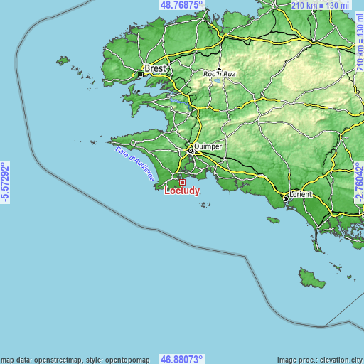 Topographic map of Loctudy