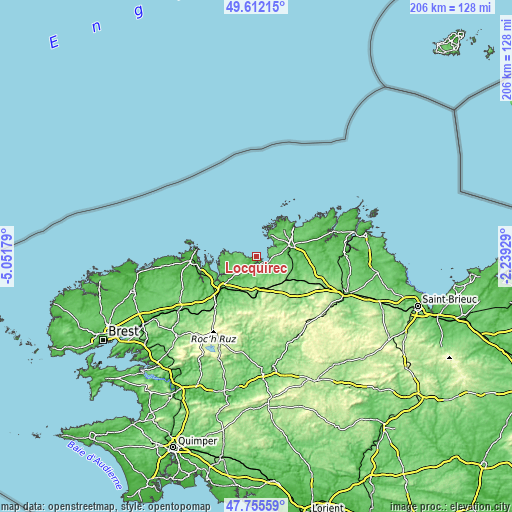 Topographic map of Locquirec