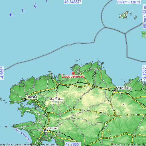 Topographic map of Locquémeau