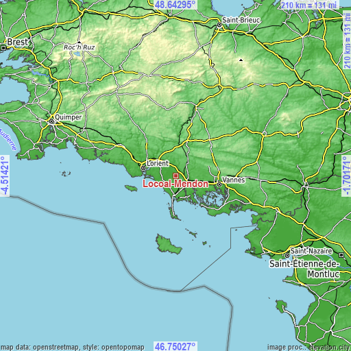 Topographic map of Locoal-Mendon