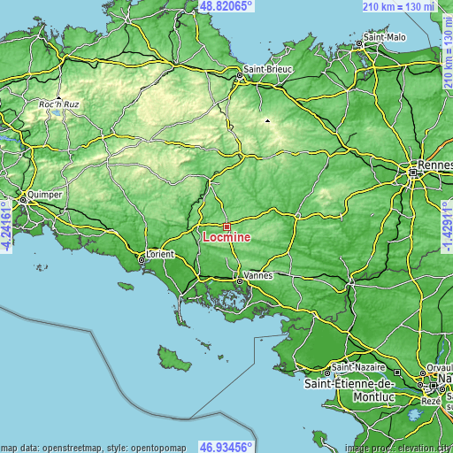 Topographic map of Locminé