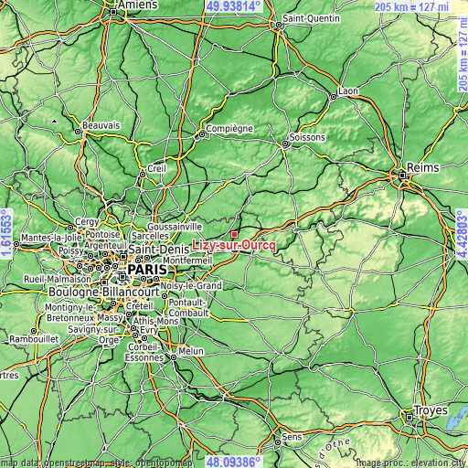 Topographic map of Lizy-sur-Ourcq