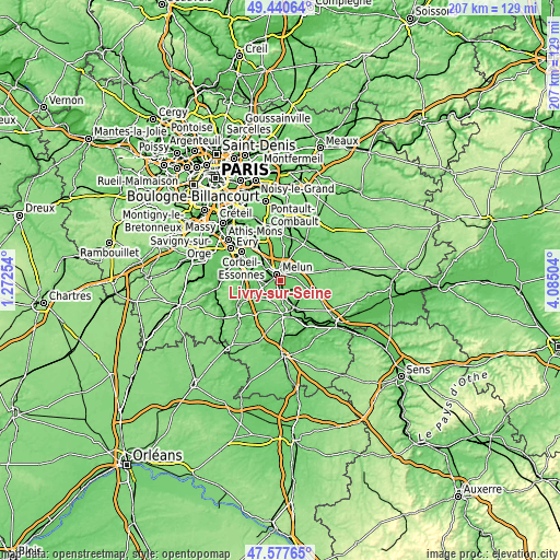 Topographic map of Livry-sur-Seine