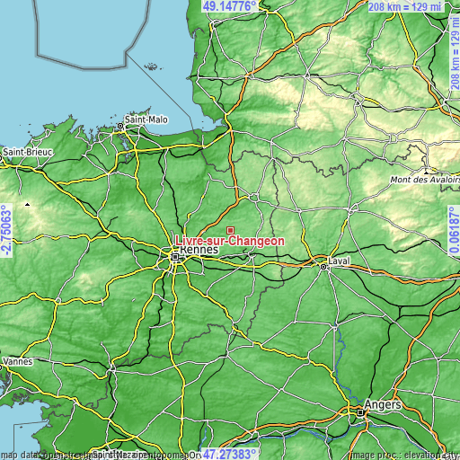 Topographic map of Livré-sur-Changeon