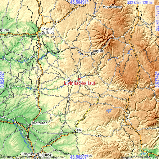 Topographic map of Livinhac-le-Haut