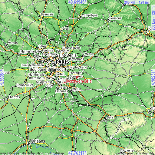 Topographic map of Liverdy-en-Brie