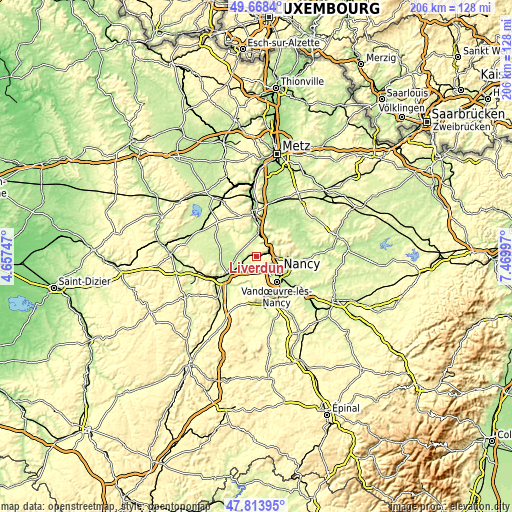 Topographic map of Liverdun