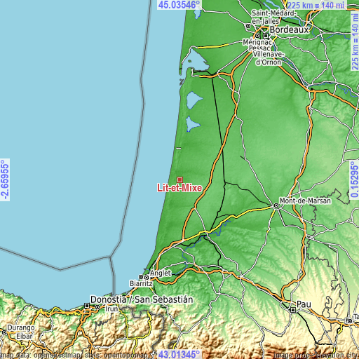 Topographic map of Lit-et-Mixe