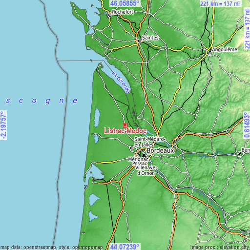 Topographic map of Listrac-Médoc