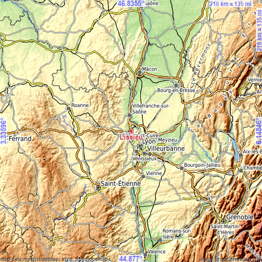 Topographic map of Lissieu