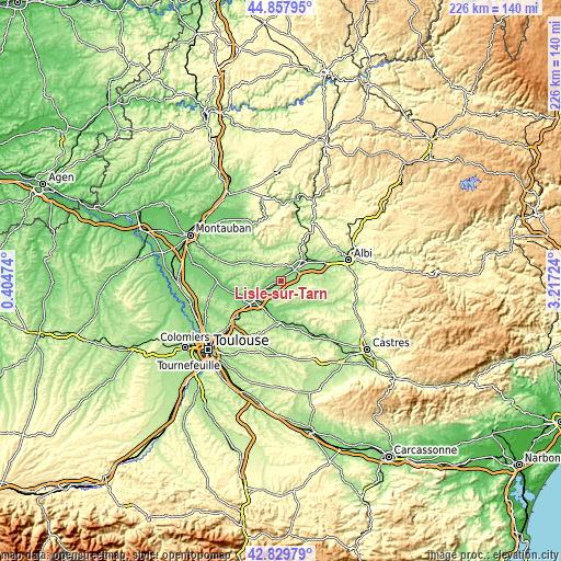 Topographic map of Lisle-sur-Tarn