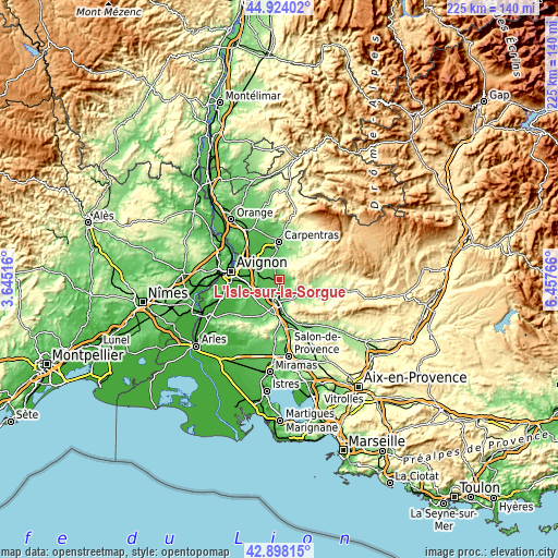 Topographic map of L’Isle-sur-la-Sorgue