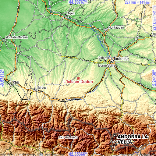 Topographic map of L’Isle-en-Dodon