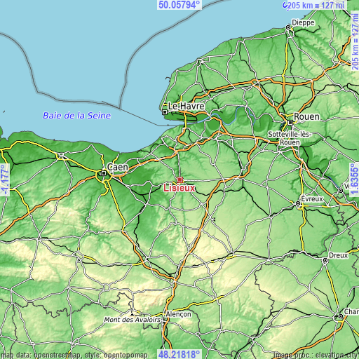 Topographic map of Lisieux