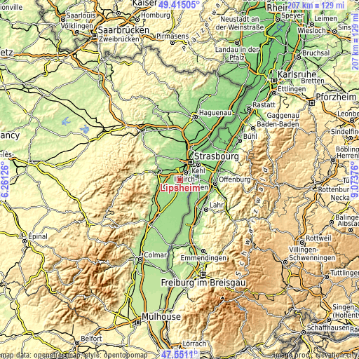 Topographic map of Lipsheim