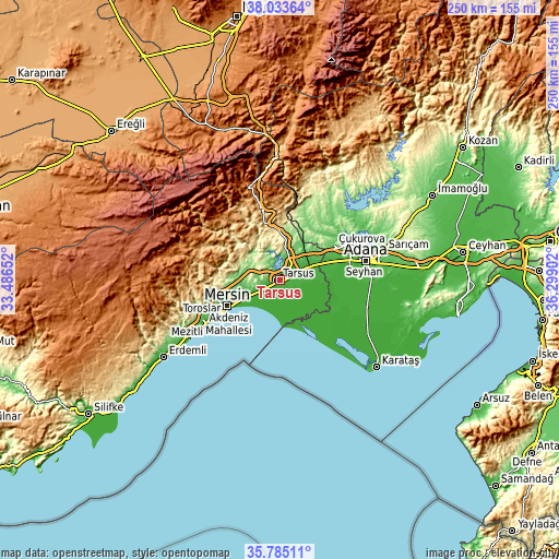 Topographic map of Tarsus