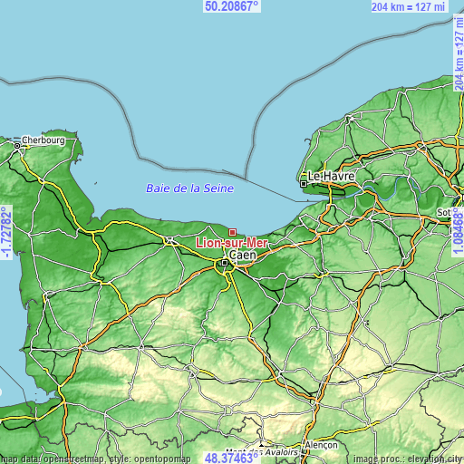 Topographic map of Lion-sur-Mer