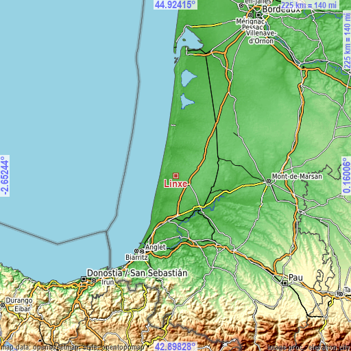 Topographic map of Linxe