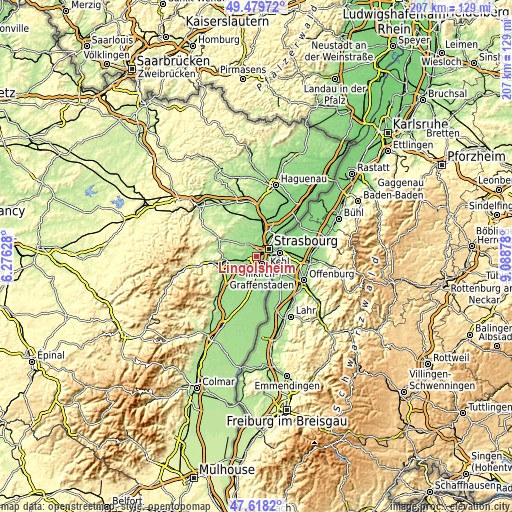 Topographic map of Lingolsheim
