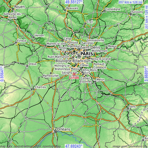 Topographic map of Linas