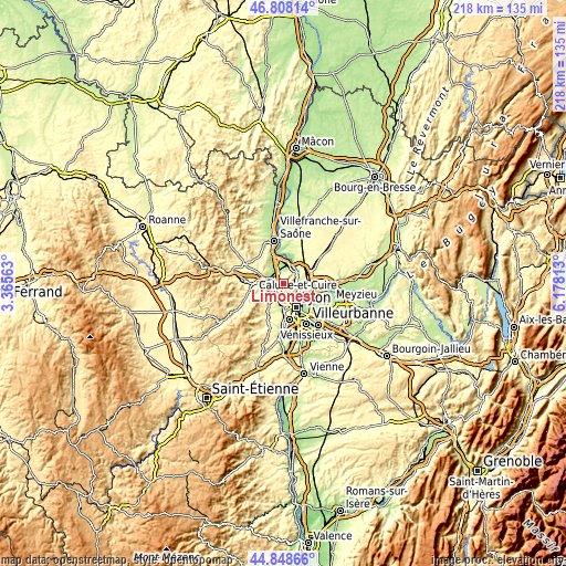 Topographic map of Limonest