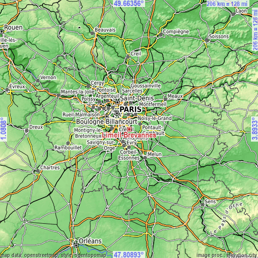 Topographic map of Limeil-Brévannes