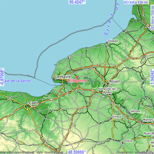 Topographic map of Lillebonne