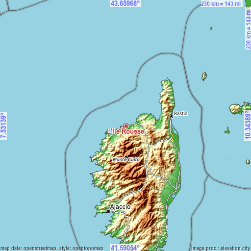 Topographic map of L'Île-Rousse