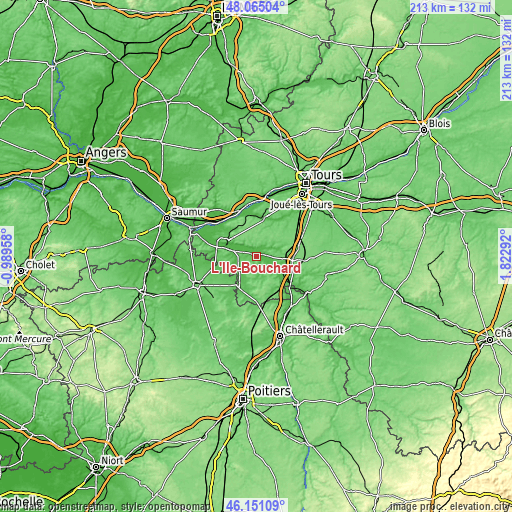 Topographic map of L'Île-Bouchard