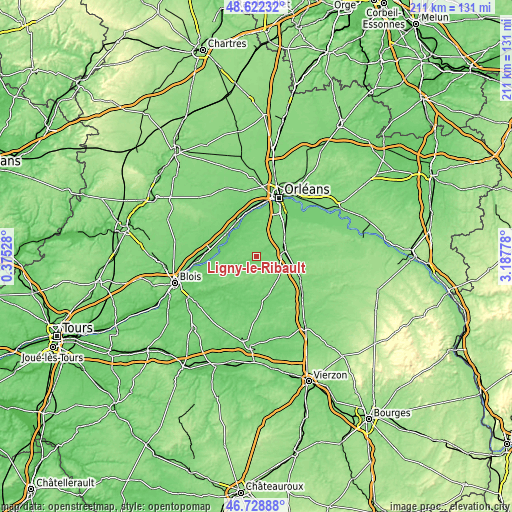 Topographic map of Ligny-le-Ribault