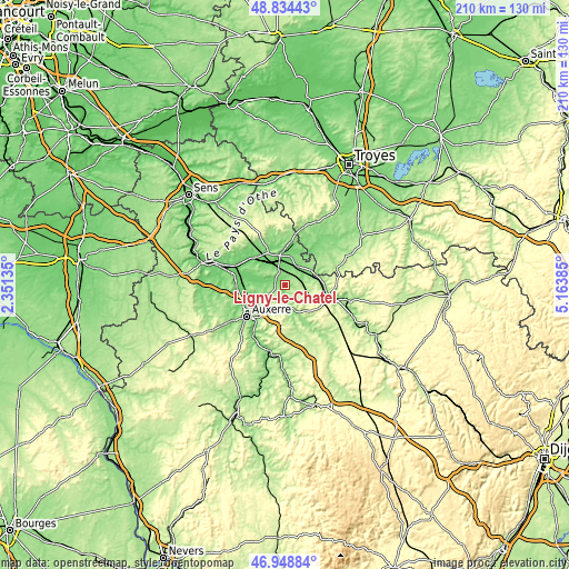 Topographic map of Ligny-le-Châtel