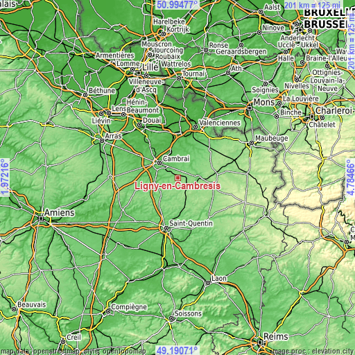 Topographic map of Ligny-en-Cambrésis