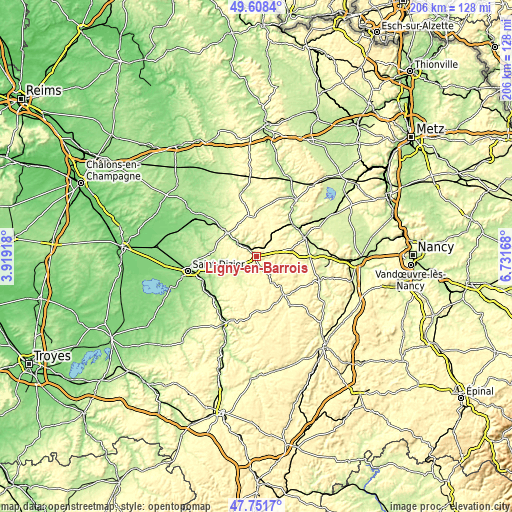 Topographic map of Ligny-en-Barrois