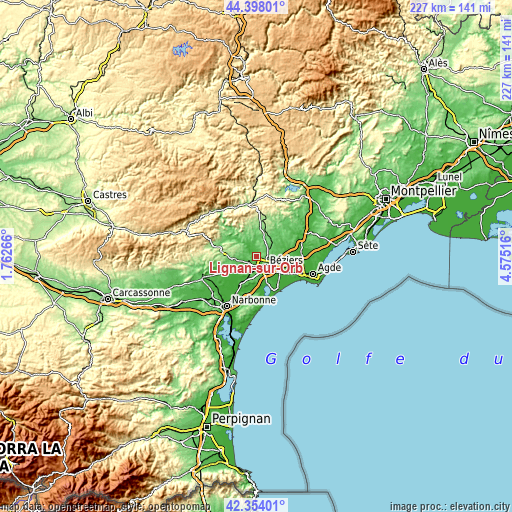 Topographic map of Lignan-sur-Orb