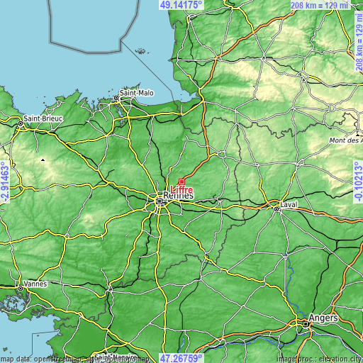 Topographic map of Liffré