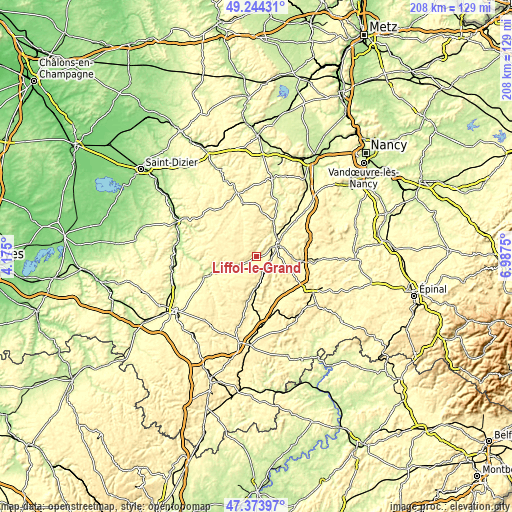 Topographic map of Liffol-le-Grand