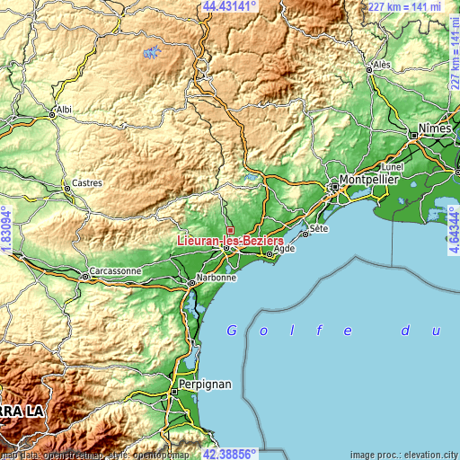 Topographic map of Lieuran-lès-Béziers
