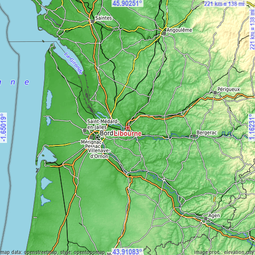 Topographic map of Libourne