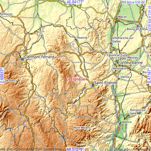 Topographic map of Lézigneux