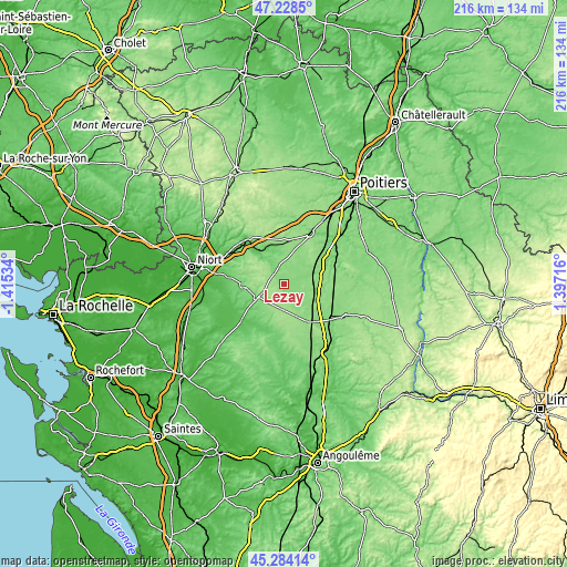 Topographic map of Lezay