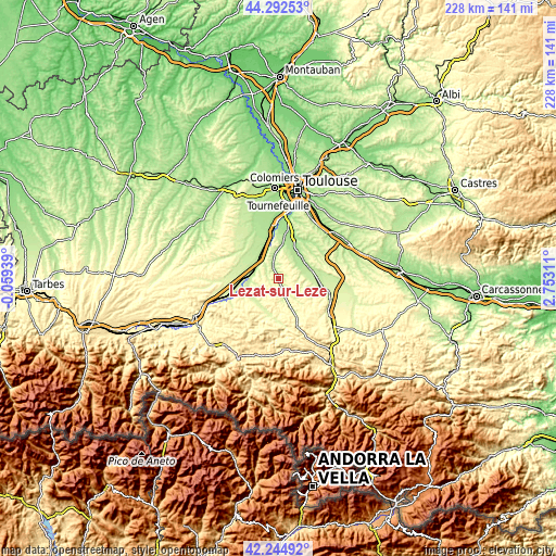 Topographic map of Lézat-sur-Lèze