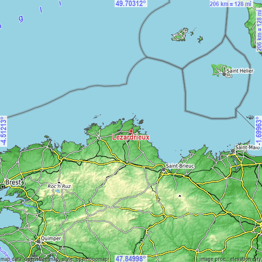 Topographic map of Lézardrieux