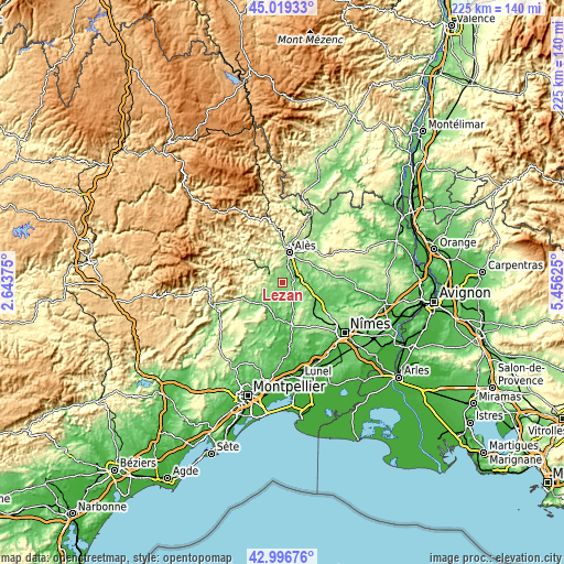 Topographic map of Lézan