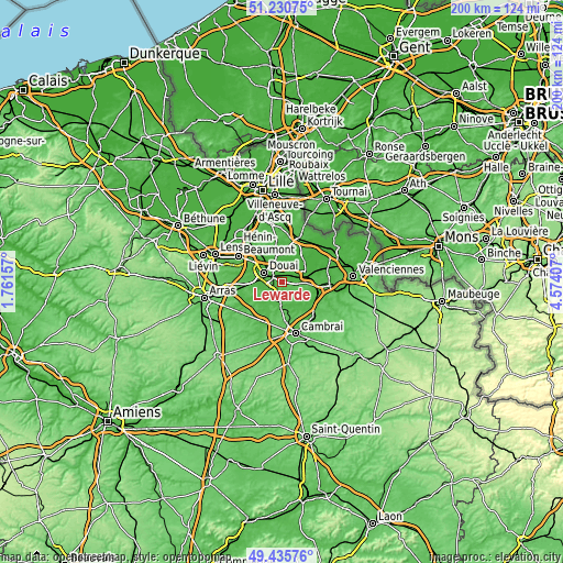 Topographic map of Lewarde