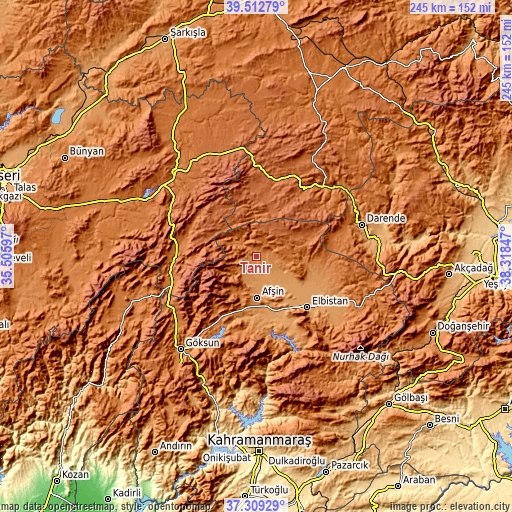 Topographic map of Tanır